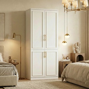 <span class=keywords><strong>Armadio</strong></span> Moderno di Lusso Bianco Stile Shaker <span class=keywords><strong>a</strong></span> <span class=keywords><strong>4</strong></span> <span class=keywords><strong>Ante</strong></span> con Logo Personalizzato OEM, Maniglie Dorate per Camera da Letto e Progetti Alberghieri - Product Image 1