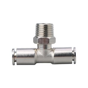 Té pneumatique en forme de T en laiton métallique <span class=keywords><strong>PB</strong></span> Joint à filetage moyen Raccords de tuyau d'air rapide plaqués nickel à une touche Connecteur de tube enfichable - Product Image 1