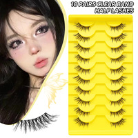 Vente en gros populaire demi-cils oeil de chat tige claire faux cils queue allongée demi-oeil naturel petits cils 10 paires