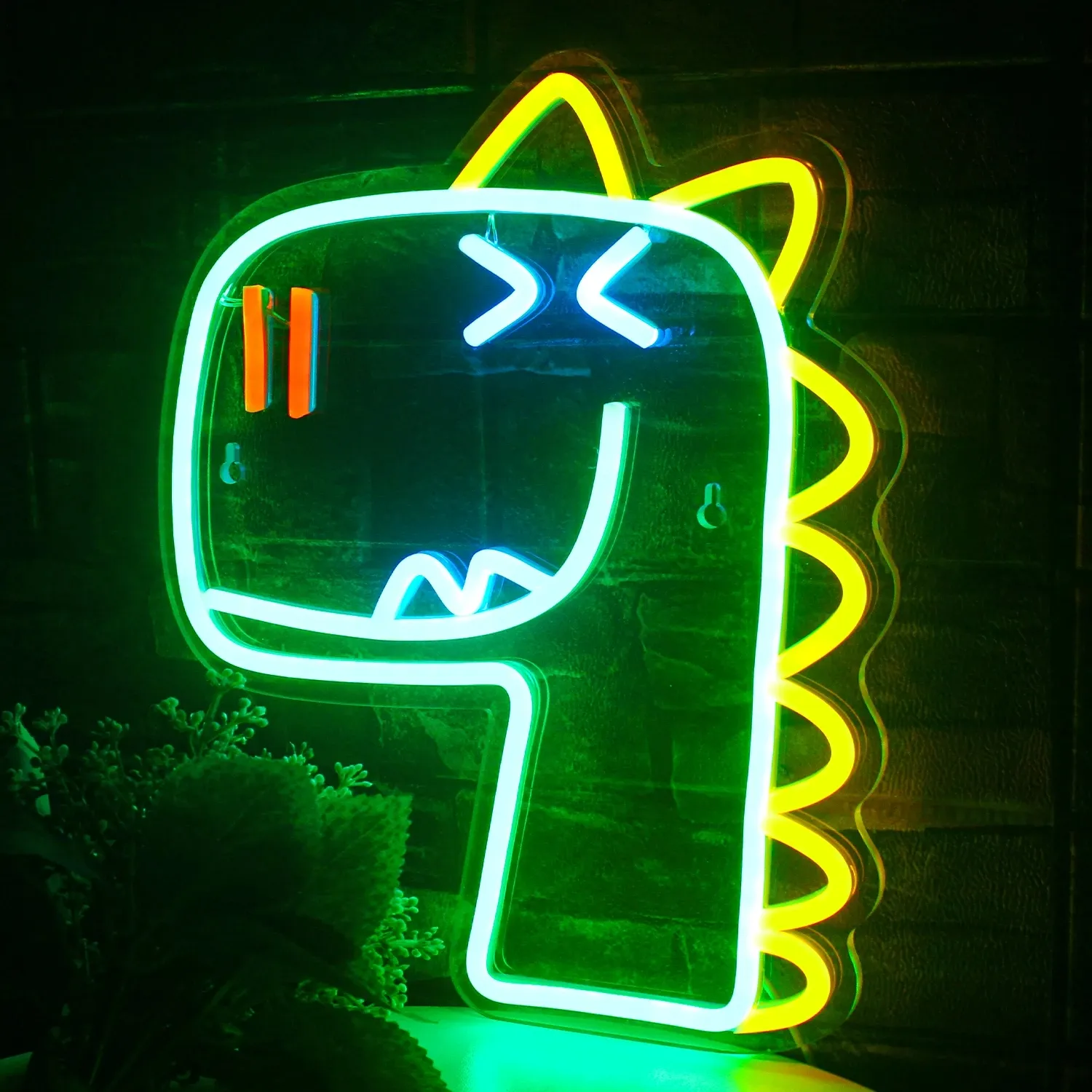 녹색 공룡 Led 네온 사인 재미 있은 애니메이션 모양 교수형 야간 조명 아트 침실 키즈 룸 벽 장식 램프 생일 선물