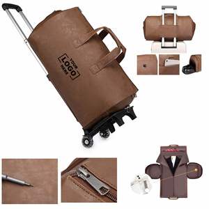 Sac de voyage à roulettes pour homme en cuir PU avec fermeture éclair, sac de sport de nuit - Product Image 1