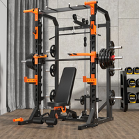 Rack de musculation Smith avec système de poulies, barre de traction dorsale, barre de traction et rangement pour plaques de poids pour salle de sport à domicile