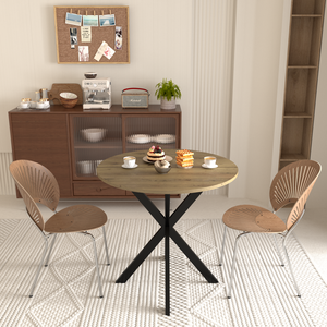 31.5 Inch Round Dining <b>Table</b> Brown Metal Black Legs Modern Kitchen <b>Table</b> for 2-4 People - Product Image 4