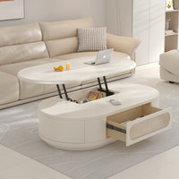 Table basse ovale en pierre, style crème, durable, multifonctionnelle, relevable, avec rangement multi-tiroirs et design d'appoint pour salon