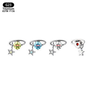 Clous d'oreille en titane G23 avec zircon étoile 7,8 mm F136 pour piercing corporel - Product Image 5
