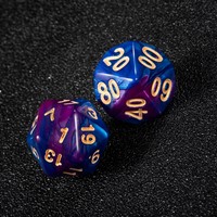 2026 OEM Ensemble de dés polyédriques en acrylique, taille personnalisée D4-D100, motif tourbillon violet et bleu, pour jeux de table DND Dungeons & Dragons