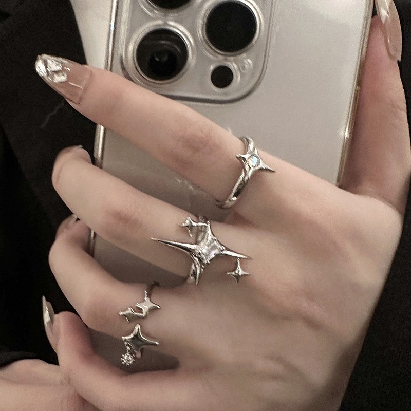Vintage Irregular Cross Star Open Ring for Women Men Punk