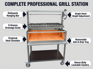 Parrilla de Carbón Moderna de 40 Pulgadas, Cesta de Acero Inoxidable para Asar, Encendido Electrónico, Dispositivo de Seguridad contra Llamas, Estilo Santa Marí<span class=keywords><strong>a</strong></span> Argentina - Product Image 2