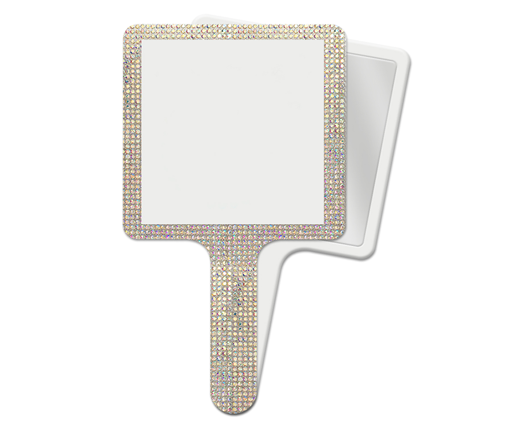 1 miroir à main blanc de petite taille avec strass