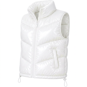 Hemistyles Gilet matelassé court zippé à col rond pour femme, broderie vintage, tissu en laine, rembourrage 100% polyester - Product Image 1