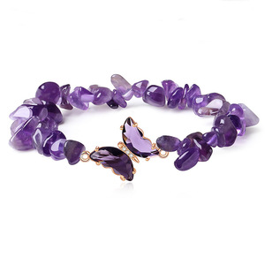 Pulsera Elástica Versátil Unisex de Moda con Cuentas, Diseño de Mariposa de Piedra Triturada Morada con Diamantes, Estilo <span class=keywords><strong>Chu</strong></span> Yun Transfronterizo - Product Image 5