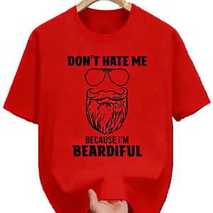 T-shirt divertente con stampa 'Don't Hate Me Because I'm Beardiful' e gioco di parole sulle barbe, maglietta oversize in cotone a maniche corte, streetwear, top casual - Product Image 6