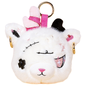 <strong>Purple</strong> <strong>Panda</strong> &amp; White Rabbit Plush Key Chain Bundle, Bandage Embroidery, Fluffy Bag Accessories for Kids - Product Image 5