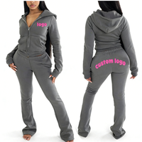 Ensemble de survêtement pour femme en 2 pièces, veste à fermeture éclair et pantalon de survêtement évasé, survêtement en coton avec logo personnalisé pour femme