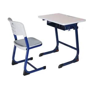 Modern kütüphane okul mobilyaları çocuk tek sabit masa ve sandalye