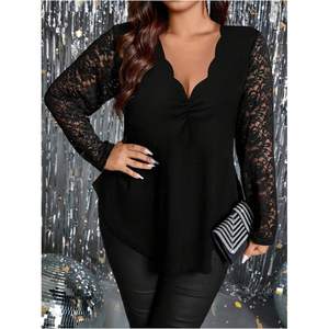 เสื้อผู้หญิงไซส์ใหญ่แบบสั่งทำพิเศษ ผ้าลูกไม้ คอวี แขนยาว เสื้อถักไหมพรม เสื้อเชิ้ตสำหรับฤดูใบไม้ร่วง - Product Image 5