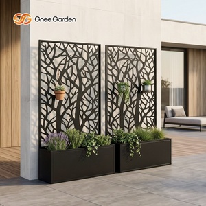 Separador de Jardín Integrado con Jardinera y Pantalla de Privacidad de Metal con Recubrimiento en Polvo Ecológico Negro, Diseño de Rama de Árbol Cortada con Láser - Product Image 5