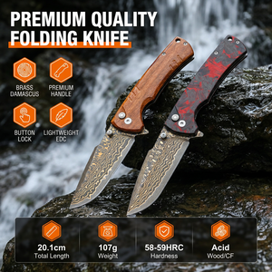 Coltello Pieghevole Originale Damasco VG10, Coltello Tascabile con Manico <span class=keywords><strong>in</strong></span> Fibra di Carbonio, per Campeggio e Caccia all'Aperto DM032 - Product Image 2