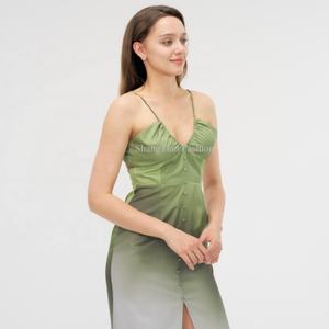 Vestido Midi de Satén con Diseño Nuevo de Fabricante, Espalda Descubierta, Fruncido en la Parte Delantera, Estilo Ombre, para Mujer - Product Image 4