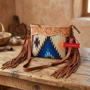 Bolso Bandolera de Cuero de Alta Calidad con Diseño Floral, Estilo Navajo, Bolso Vaquero Occidental con Borlas Largas, Moda Bohemia - Product Image 2