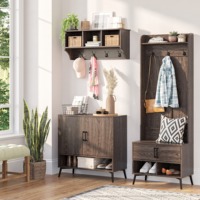 Armoire de rangement à chaussures en aggloméré et placage de bois, organisateur de chaussures avec portes, 12 paires, une étagère ouverte