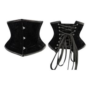 COSH Overbust Steelboned Black Velvet Corset Leather Trim Body Shaper Ruffles Lace for Extreme Curvy Fashion Wear Bustier Top - Product Image 6
