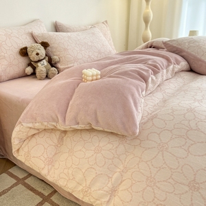 Tinh Khiết Bông Ba Lớp Sợi Và Nhung 4 Mảnh Bộ Đồ Giường Đặt Nữ Hoàng Kích Thước In Comforter Cho Nhà Sử Dụng - Product Image 4