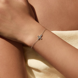 S925 Silver Cross <b>Bracelet</b> Rhodium Plated Pave Crystal Minimalist FaithJewelry Chain Link Unisex Everyday Wear - Product Image 3