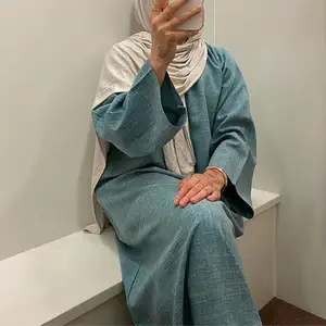 Eid Chất Lượng Cao Áo Choàng Hồi Giáo Quần Áo Thời Trang Mới Dubai Abaya Phụ Nữ Hồi Giáo Ăn Mặc Tùy Chỉnh Linen Đóng Abaya
