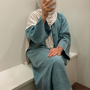 Abito Eid di Alta Qualità Abbigliamento Islamico Nuova Moda Dubai <span class=keywords><strong>Abaya</strong></span> per Donne Musulmane Abito Personalizzato in Lino Chiuso - Product Image 3