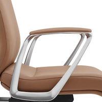 Chaise de direction en cuir PU marron avec base en aluminium et siège réglable en hauteur, chaise de bureau à dossier haut pour la maison et le bureau