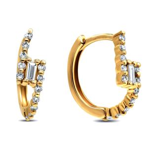 Trendy 2024 Fine Jewelry 925 Sterling Silver 18K Gold Plated Cradled Diamond baguette Huggies Hoop Pendientes - Product Image 1