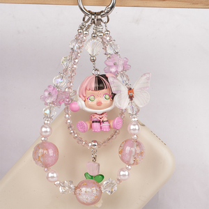 Dễ thương Macaron Bow Đính Cườm Keychain Vòng Tay Hoa Móc Chìa Khóa hạt điện thoại di động chuỗi dây đeo charm Acrylic tim móc khóa - Product Image 6