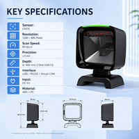 Escáner de Códigos de Barras 2D de Escritorio, Sensor CMOS 1280x800 Píxeles, Ángulo Ajustable, Escáner de Códigos de Barras 1D 2D QR