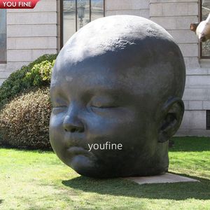 Sculpture de tête d'homme géante en bronze de couleur bronze pour jardin extérieur - Product Image 4