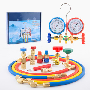 Brass Manifold <b>Gauge</b> Set R134A R22 Refrigerant Pressure <b>Gauge</b> Kit For Automotive Air Conditioning System - Product Image 1