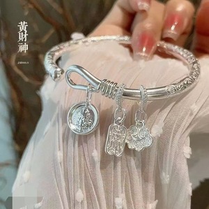 Huang Jiyan's Open Bangle 999 Pure <b>Silver</b> Plated <b>Solid</b> <b>Bracelet</b> Gift For Best Friends Girls Daily Wear Jewelry - Product Image 2