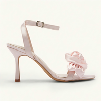Chaussures d'été légères pour femmes, couleur rose, à bout ouvert, décorations florales tridimensionnelles, talons fins et sexy