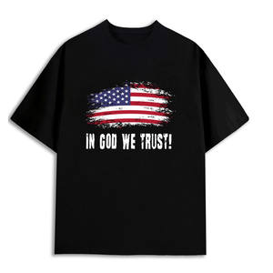 Camiseta de algodón para hombre, 180GSM, cuello redondo con estampado de bandera americana, diseño In God We Trust - Product Image 1
