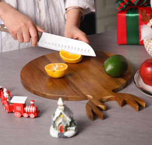 Vente en gros de planche à découper de Noël en bois d'acacia 2 pièces planche à charcuterie avec manche en bois de cerf pour décoration de Noël de cuisine - Product Image 5