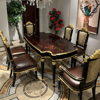 Ensemble de table à manger rectangulaire en bois massif sculpté à la main, design français, sur mesure, avec 6 chaises