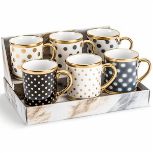 Set Regalo di Tazze da Caffè in Ceramica di Lusso con Motivo <span class=keywords><strong>a</strong></span> <span class=keywords><strong>Pois</strong></span> Dorati, Logo Personalizzato OEM ODM, Tazza all'Ingrosso con Confezione Regalo per Omaggi Aziendali - Product Image 2