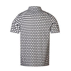 Polo de golf pour hommes en gros – 88 % polyester, 12 % élasthanne, imprimé pois noir et blanc, séchage rapide, extensible, respirant, haut décontracté - Product Image 3