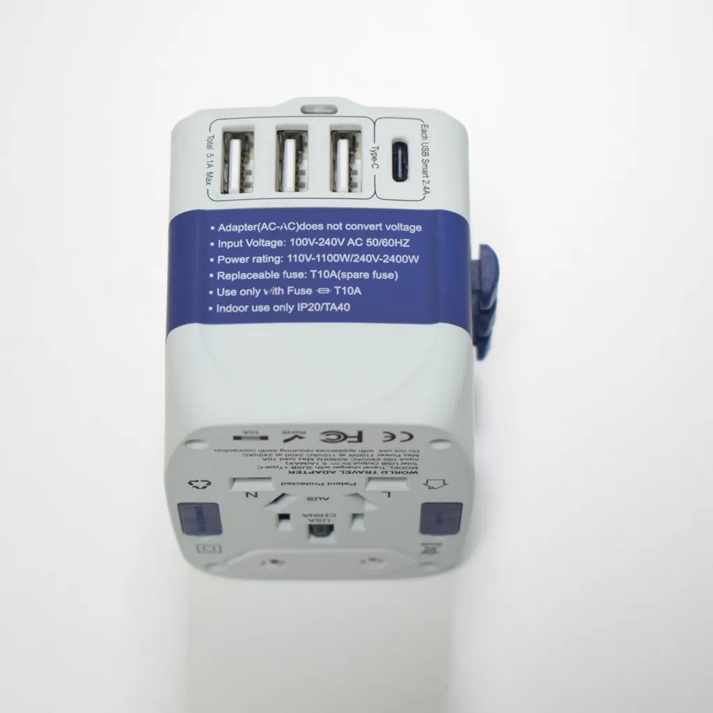 non-grounding high power universal travel adapter charge plug with USB port