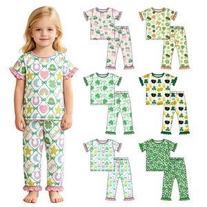 Baby <strong>St</strong>. <strong>Patrick's</strong> <strong>Day</strong> Pajama Set Toddler Girl Short Sleeve Long Pants Holiday Print Boutique Loungewear Wholesale Pre-order - Product Image 1