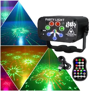 Laser Lights Mini DJ Disco Stage Party Light Sound Activated Remote Control RGB LED Projector For Holiday Decorations Gifts