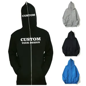 Custom logo free samples street heavyweight 3d embossed embroidery plain full zip up hoodies and jogger set for men women