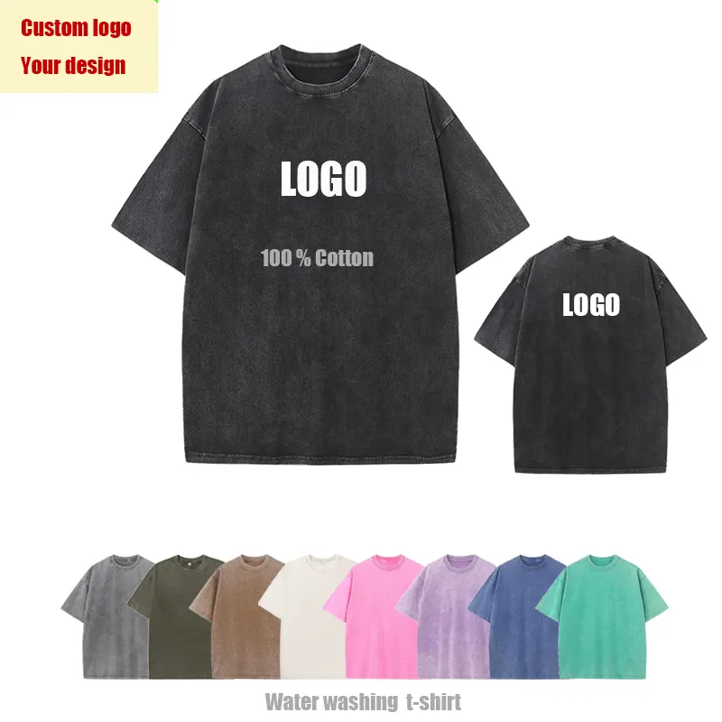 Camiseta lavada extragrande de Estilo Vintage para ropa de calle con etiquetas personalizadas para camisetas antiguas multicolor Opcional