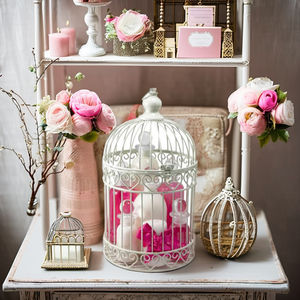 Vente directe d'usine, cages à oiseaux décoratives, bougeoirs, porte-cartes en fil métallique, fournitures de mariage, boîte décorative en fil métallique blanc - Product Image 1