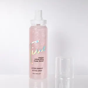 Spray de acabamento para maquiagem, spray fixador de maquiagem rosa de longa duração à prova d'água para configuração e rótulos privados